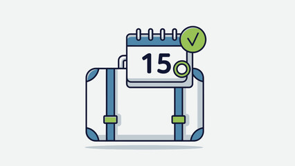 Travel Planning & Booking Concept. Suitcase, Calendar with Date and Green Checkmark. Vacation Schedule, Trip Itinerary, Departure Day.