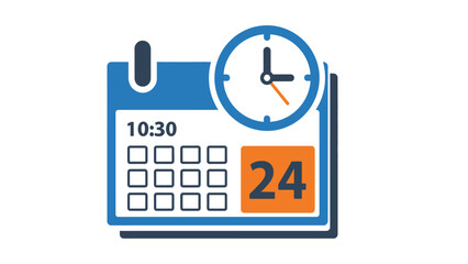 Schedule management calendar and clock icon for appointments, planning, time organization, and event reminders