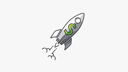 Business Growth Rocket Launch: Dollar Sign Icon for Financial Success, Startup Acceleration, and Investment Concept