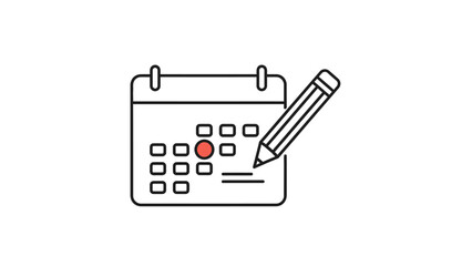 Schedule Planning Icon: Calendar with Pencil Marking an Event, Appointment Reminders, Deadline Management, Time Organization.