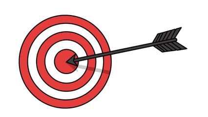 Bullseye target with arrow hitting the center, symbolizing success, accuracy, goal achievement, and hitting the mark.