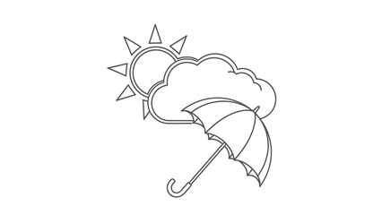 Vector outline icon depicting mixed weather with sun, cloud, and umbrella, representing forecast, protection, or changing climate.