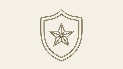 Outline shield icon with star. Graphic symbol representing security, protection, quality, award, achievement, and honor badge. Vector.