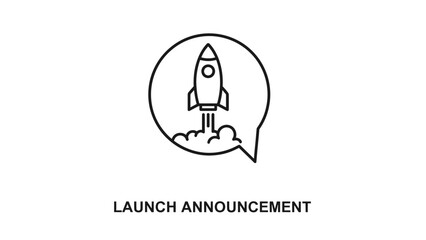 Rocket Launch from Speech Bubble Line Icon Illustration for Startup Announcement, New Project, or Business Innovation