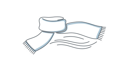 Simple white winter scarf blowing in the wind flat icon illustration. Cold weather fashion accessory. Warm clothing vector.