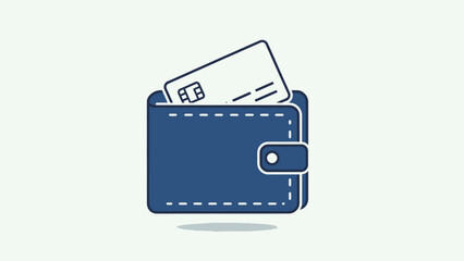 Modern flat icon of a blue wallet containing a generic payment card, ideal for financial transactions, e-commerce, and money management