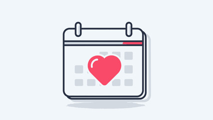 Calendar icon with a red heart marking a special date, love event, romantic anniversary, or important reminder