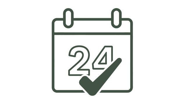 Calendar icon with checkmark for daily confirmation, 24/7 service, event scheduling, and appointment planning.