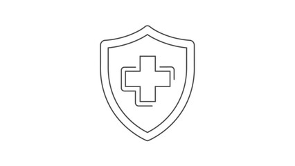 Fototapeta premium Outline Medical Cross Shield Icon for Health Protection, Safety, and Healthcare Security - Line Art Illustration