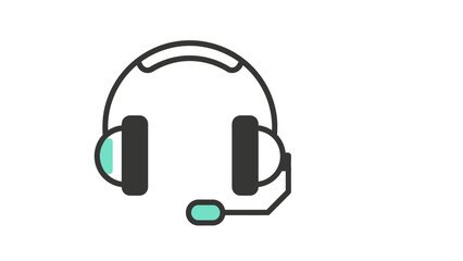 Fototapeta premium Minimalist headset with microphone line icon for customer service, technical support, online communication, and gaming audio.