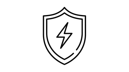 Electrical Safety Icon: Line Art Shield with Lightning Bolt Symbol for Power Protection and High Voltage Warning