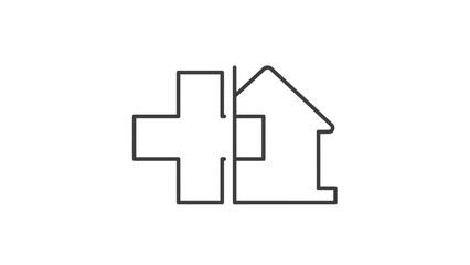 Obraz premium Minimalist line art icon representing home healthcare, medical services at home, healthy living, or property health concept.