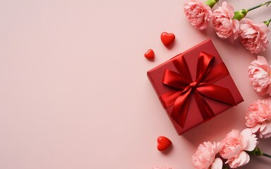 Romantic Gift Box, Pink Carnations, Hearts