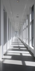 Obraz premium Sunlit modern hallway with geometric shadows stretching into the distance