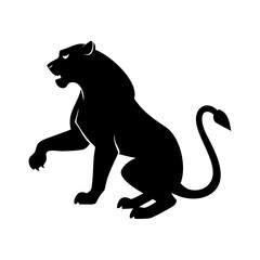 Crouching lion or black panther. Black and white silhouette, vector animation.