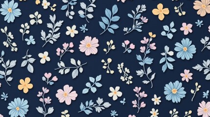 Floral Pattern on Dark Blue Background