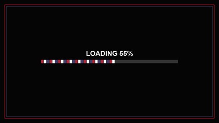 Loading bar design element displaying progress at fifty five percent with a simple black background