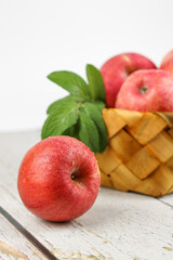 Fresh Red Apples On Rustic Wooden Board