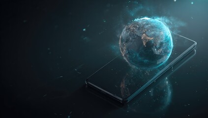 Futuristic globe glowing with energy above a sleek smartphone