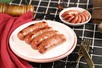 Black Pepper Grilled Sausages On Serving Board