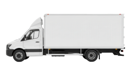 White delivery box truck side view isolated on white background. isolated on transparent background