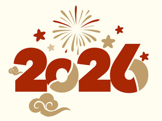 Greeting card new year 2026. Simple color red and cream
