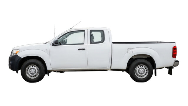 White double cab pickup truck, side view. modern utility vehicle isolated on transparent background