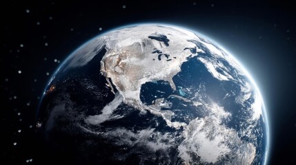 Fototapeta premium Stunning view of Earth from space, showcasing North America and surrounding oceans under a starry sky.