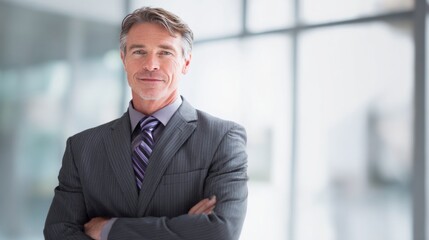 whitecollar. A confident business professional in a suit, exuding professionalism with natural light in an office setting. pitch deck slides.
