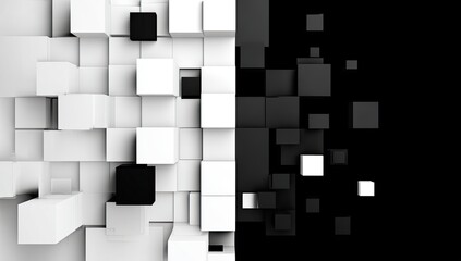 Cubes transitioning from white to black, creating a stark visual contrast