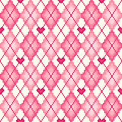 Argyle traditional vector pattern. Seamless geometric illustration pattern. Argyle vector pink heart pattern repeat Seamless geometric background clothing, wrapping paper, backdrop, pixelated