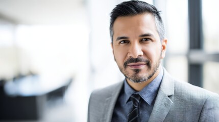 whitecollar. A confident business professional in a suit, exuding professionalism with natural light in an office setting. pitch deck slides.
