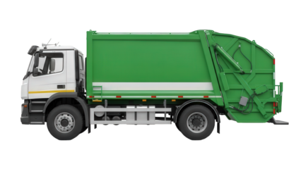 Modern green garbage truck for efficient city waste collection. isolated on transparent background