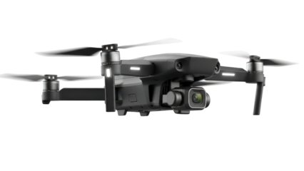 Modern aerial drone with camera, isolated for digital media use isolated on transparent background