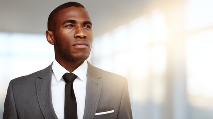Fototapeta premium whitecollar. A confident business professional in a suit, exuding professionalism with natural light in an office setting. pitch deck slides. 