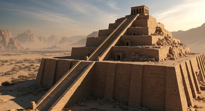 The Great Ziggurat of Ur an ancient Mesopotamian temple in the desert.