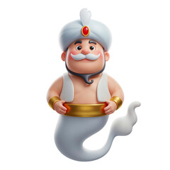 Naklejka premium Whimsical genie character with turban and mystical aura bringing magic and wishes to life transparent background
