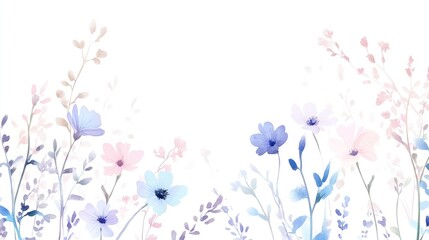 Soft Watercolor Floral Arrangement with Delicate Blooms and Greenery on a White Background