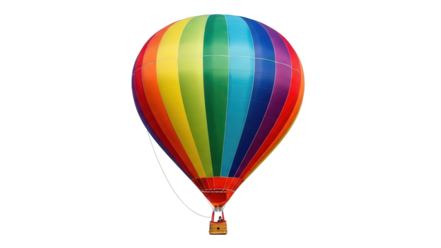 Isolated bright colorful rainbow hot air balloon against clear sky isolated on transparent background - Powered by Adobe