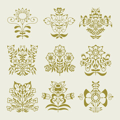 Floral Ornament Bundle, Scandinavian Folk Flower Vector