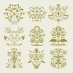 Floral Ornament Bundle, Scandinavian Folk Flower Vector