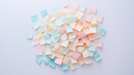 Colorful sticky notes scattered on a white background creating a vibrant and creative workspace aesthetic