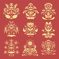 Floral Ornament Bundle, Scandinavian Folk Flower Vector