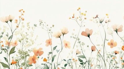 Soft Pastel Floral Arrangement with Delicate Blooms and Greenery on a Subtle Background