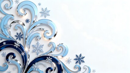 An abstract blue floral background featuring a vintage winter pattern with snowflake ornaments and swirling leaf elements creates a decorative vector illustration for a holiday Christmas card design