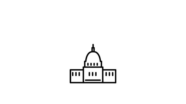 Animated Classical Column Building Line Art Icon Loop, Minimalist Black and White Bank Museum Temple Symbol