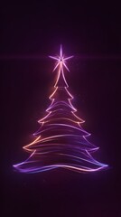 Neon christmas tree light illustration on dark background for festive design