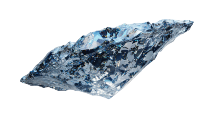 Ice crystal shard showing transparent frozen water with cool blue tones, abstract shape, cold weather concept, isolated