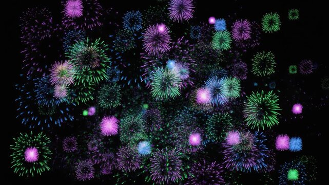 Abstract exploding colorful particles and shapes create a vibrant festive background