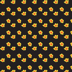 Seamless Ditsy Floral Pattern: Yellow Flowers on Black Background
